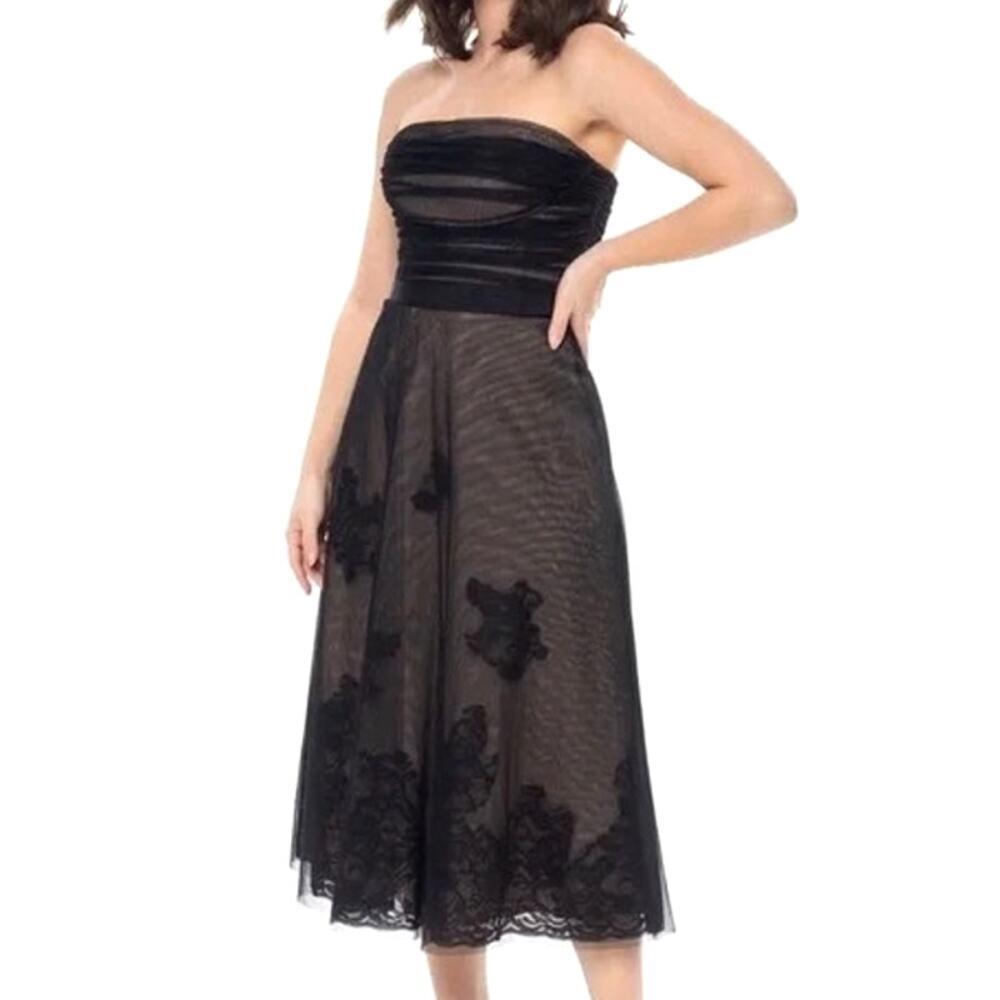 BCBG Whimsigoth Sheer Lace Dress Strapless Size 4 Black Formal Event Dark Fairy